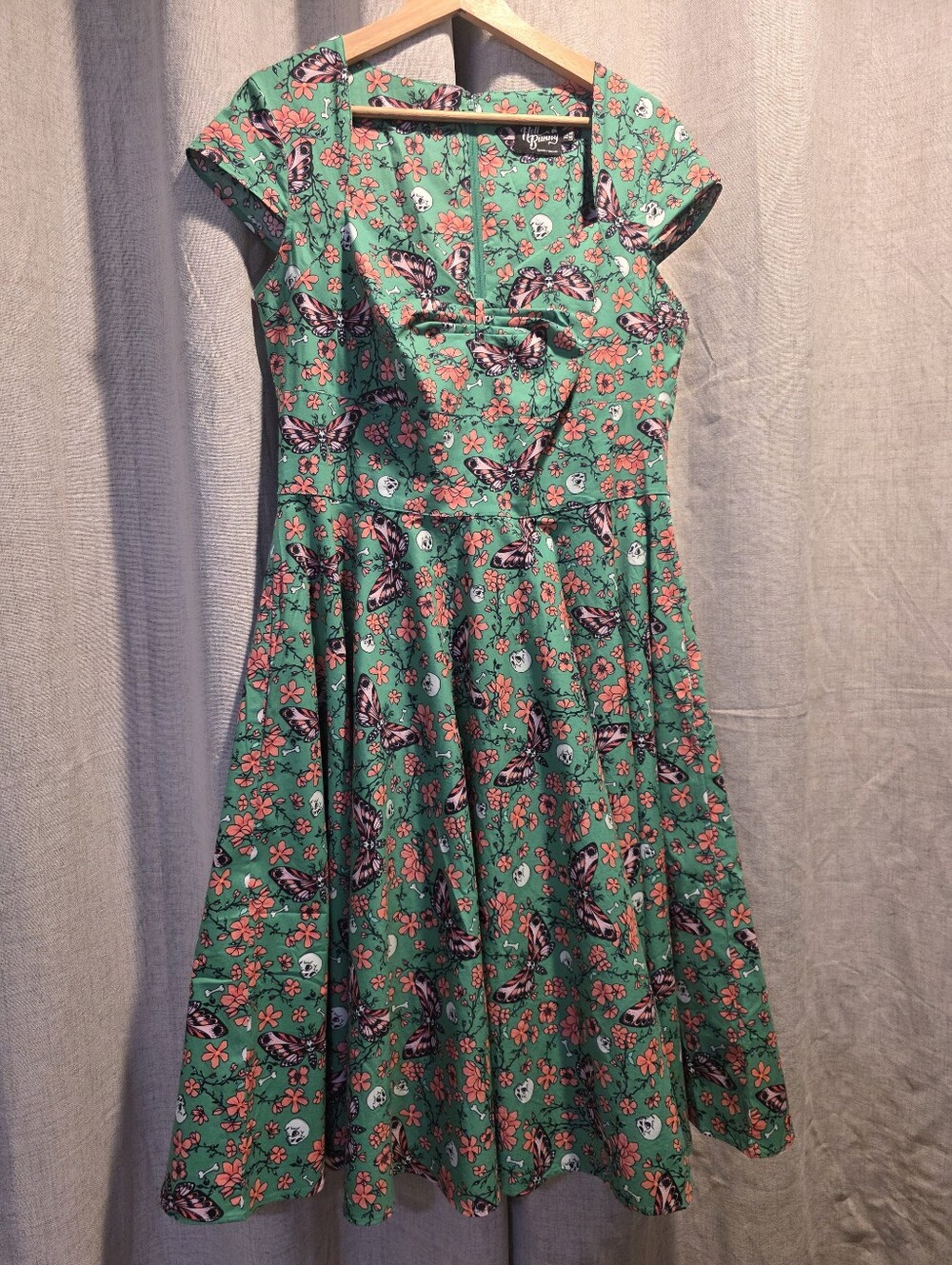 Hell Bunny Sold By ModCloth Girls' Drk Mint Goth-Floral Fit-and-Flare Dress